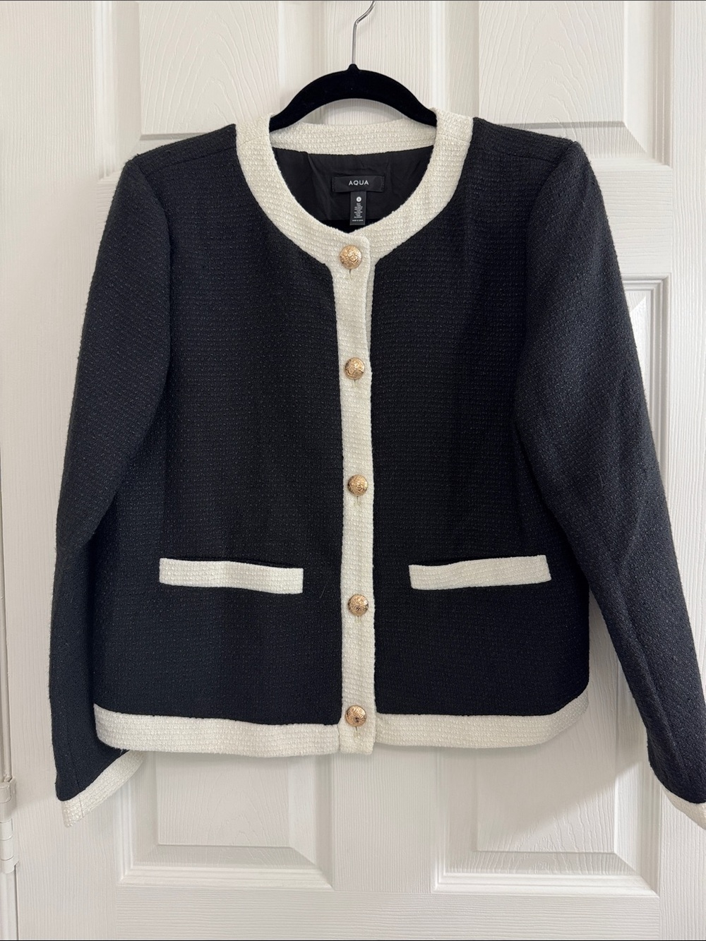 NWOT Aqua Black & White Tweed Jacket with Gold Buttons